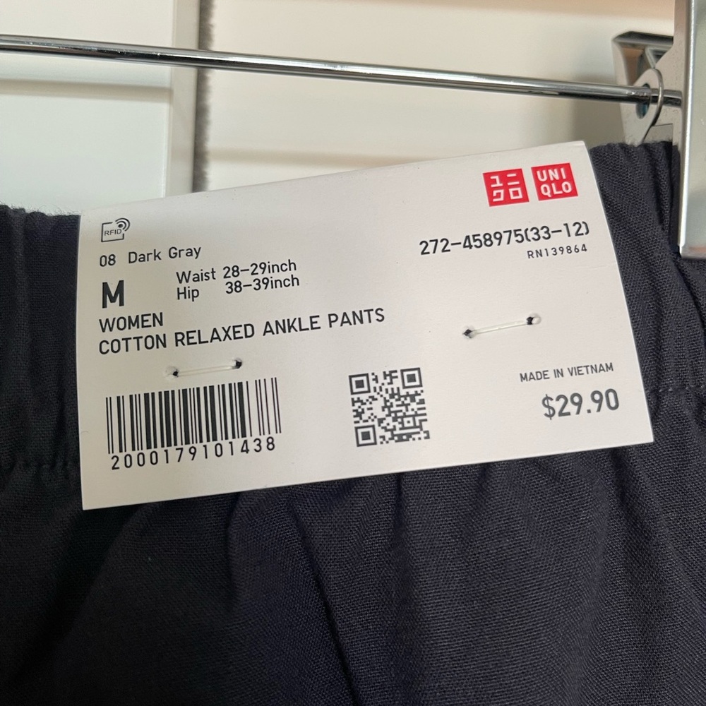 Uniqlo Cotton Relaxed Ankle Pants, Size: M, Color: Dark Grey, NWT - Picture 10 of 10